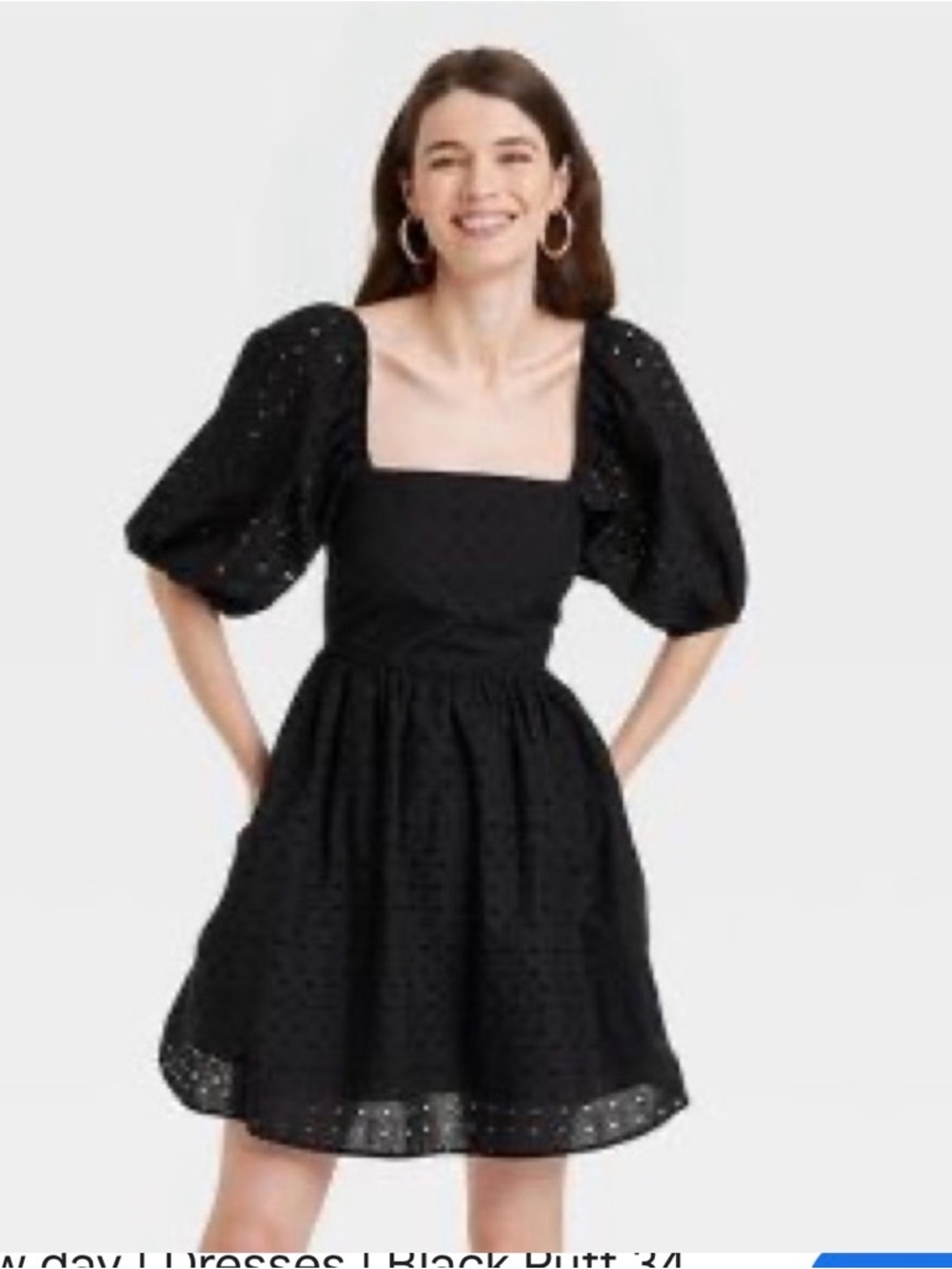 a new day Black Puff-Sleeve Square-Neck Mini Dress